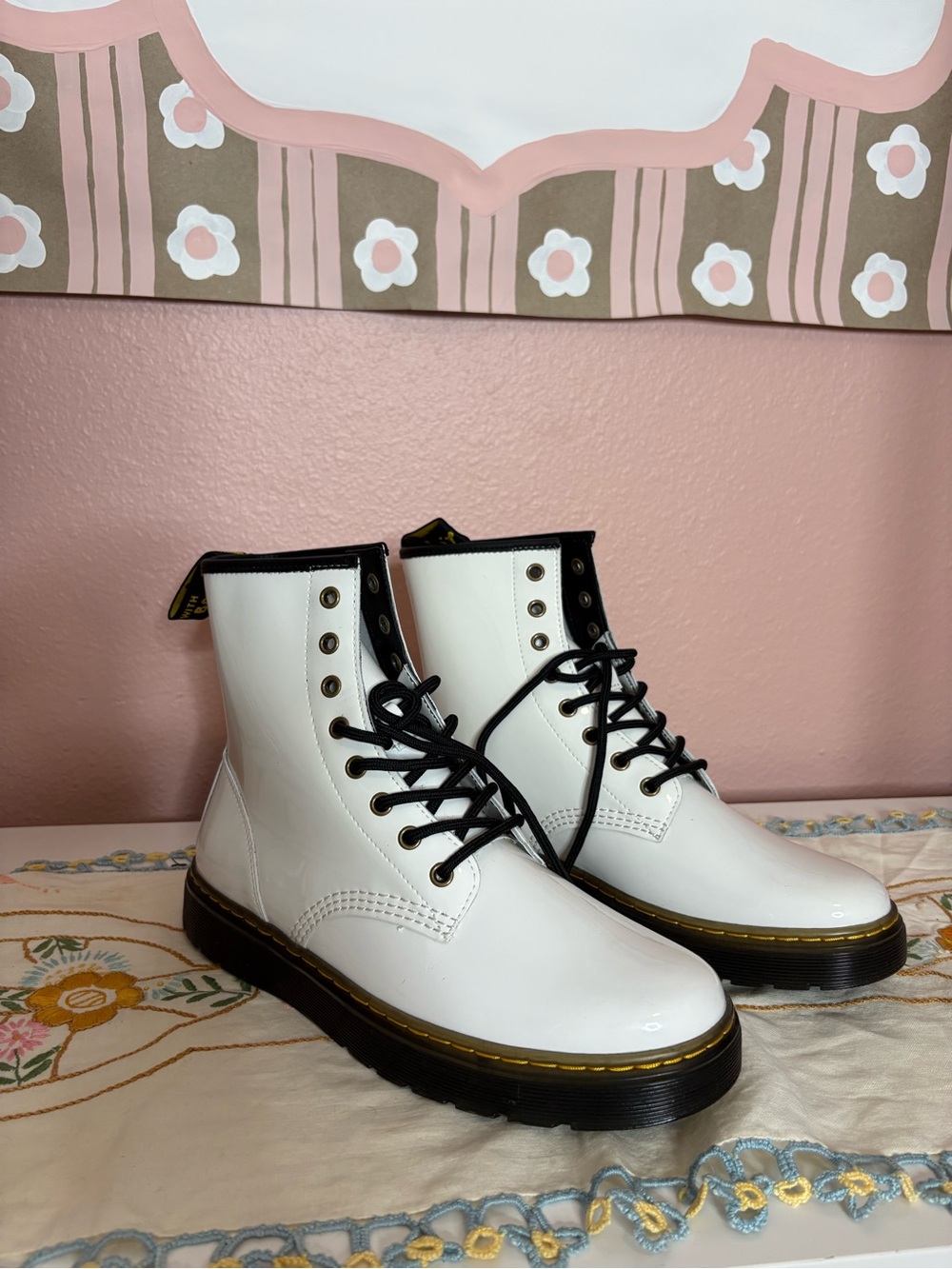 White Dr. Martens Zavala combat boots